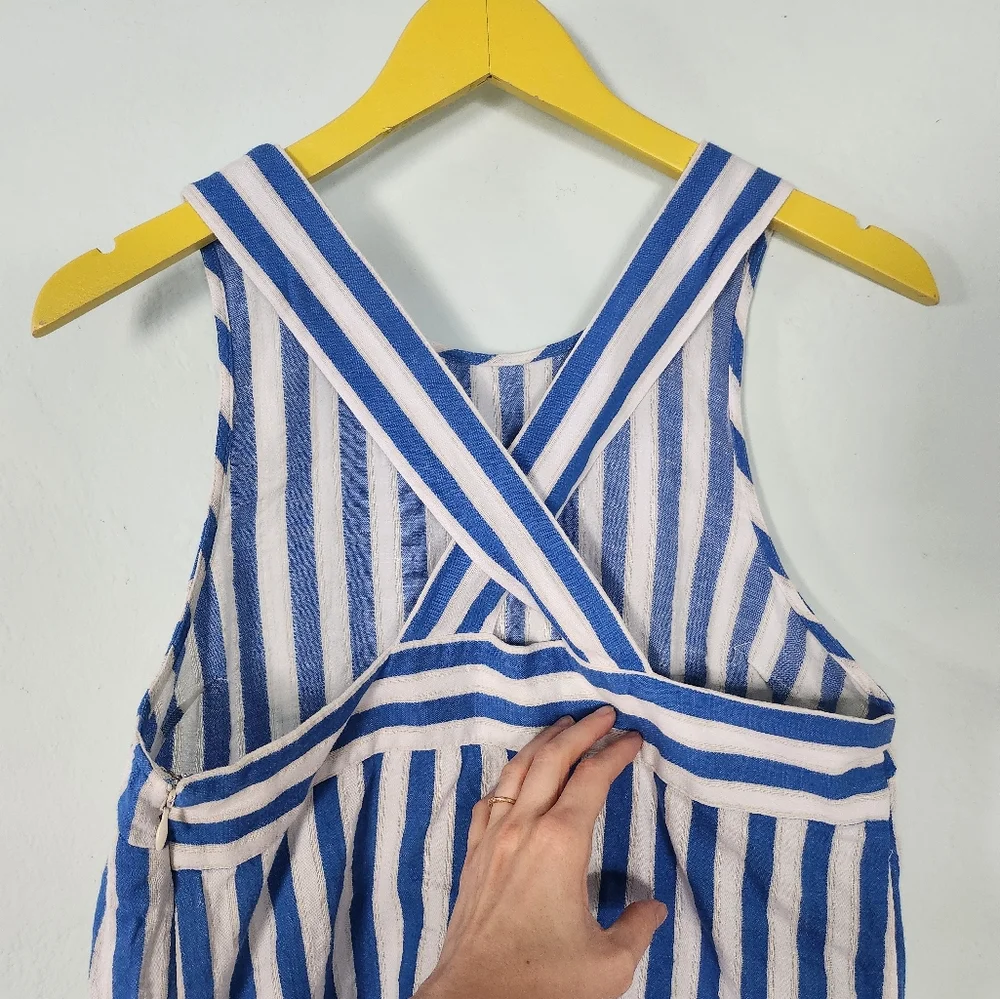 J. Crew cotton linen Blue and White Striped Tank